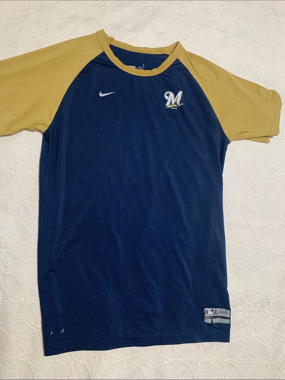 Nike Navy and Gold Milwaukee Brewers Raglan Short-Sleeve Shirt